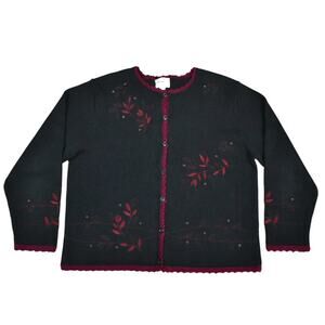 Christopher & Banks black/maroon embroidered/beaded cardigan sweater sz xlarge